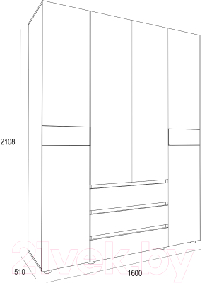 Шкаф Doma Лотос 4х-дверный ЛДСП/зеркало 1600 (белый/дуб крафт)