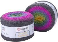 Набор пряжи для вязания Yarnart Флауэрс альпака 250г 940м / 423 (2шт, серый/розовый/зеленый/желтый) - 