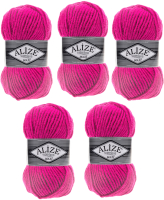 Набор пряжи для вязания Alize Superlana Maxi 25% шерсть, 75% акрил / 149 (100м, ярко-малиновый, 5 мотков) - 