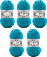 Набор пряжи для вязания Alize Superlana Maxi 25% шерсть, 75% акрил / 484 (100м, бирюзовый, 5 мотков) - 