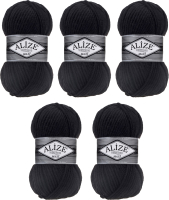 Набор пряжи для вязания Alize Superlana Maxi 25% шерсть, 75% акрил / 60 (100м, черный, 5 мотков) - 