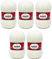 Набор пряжи для вязания Nako Nakolen 49% шерсть, 51% акрил / 300 (210м, молочный, 5 мотков) - 