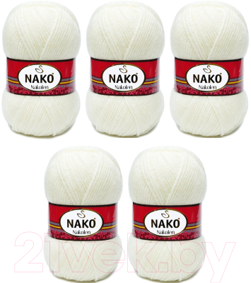 Набор пряжи для вязания Nako Nakolen 49% шерсть, 51% акрил / 300 (210м, молочный, 5 мотков)