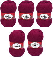 Набор пряжи для вязания Nako Nakolen 49% шерсть, 51% акрил / 3630 (210м, вишневый, 5 мотков) - 