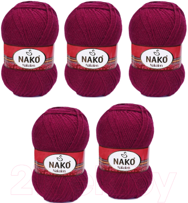 Набор пряжи для вязания Nako Nakolen 49% шерсть, 51% акрил / 3630 (210м, вишневый, 5 мотков)