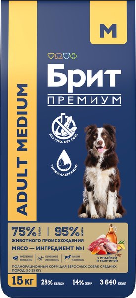 Сухой корм для собак Brit Premium Dog Adult Medium с индейкой и телятиной / 5063185