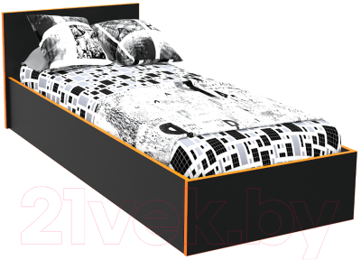 Односпальная кровать МДК Black BL-КР10О 100x200/700x1052x2032 (черный/кромка оранжевая)