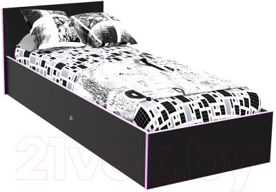 Односпальная кровать МДК Black BL-КР10Р 100x200/700x1052x2032 (черный/кромка розовая)