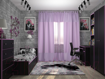 Односпальная кровать МДК Black BL-КР10Р 100x200/700x1052x2032 (черный/кромка розовая)