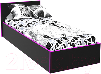 Односпальная кровать МДК Black BL-КР10Ф 100x200/700x1052x2032 (черный/кромка фуксия)