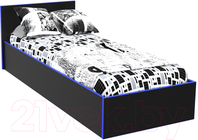 Односпальная кровать МДК Black BL-КР10С 100x200/700x1052x2032 (черный/кромка синяя)