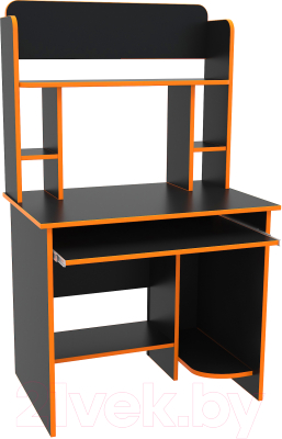 Компьютерный стол МДК Black BL-СТК2О с надстройкой 1516x900x600 (черный/кромка оранжевая)