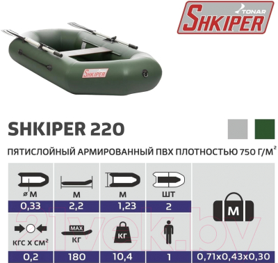 Надувная лодка Тонар Шкипер 220 (зеленый)