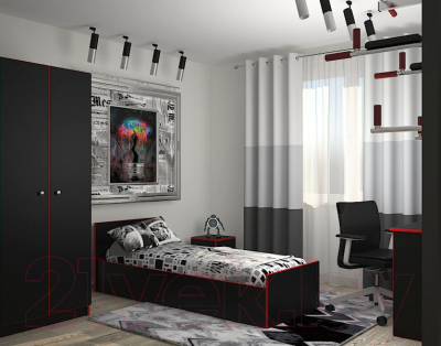 Односпальная кровать МДК Black BL-КР10К 100x200/700x1052x2032 (черный/кромка красная)