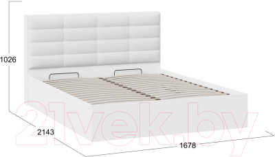 Двуспальная кровать ТриЯ Агата тип 1 с ПМ и заглушиной 160x200 (белый)