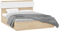 Двуспальная кровать ТриЯ Нео с ПМ Тип 1 и заглушиной 160x200 (дуб крафт золотой/белый) - 
