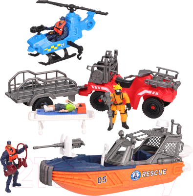 Набор игрушечной техники Chap Mei Спасательный катер, вертолет и квадроцикл / 546000-1