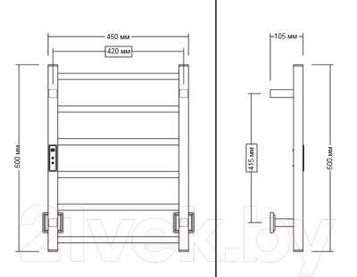 Полотенцесушитель электрический Maxonor Pure Life Pure Life PL-TRE02-45-6-8 (белый, подключение слева)