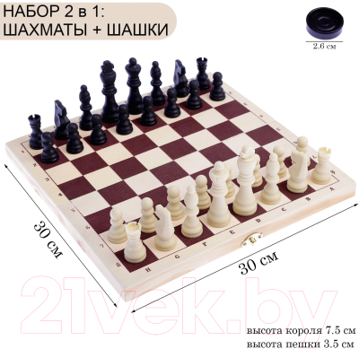Набор настольных игр Sima-Land 2 в 1 Леви: шашки, шахматы / 4348872