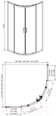 Душевой уголок Aquatek 100x100 / AQ ARI RO10020BL (черный/прозрачное стекло)