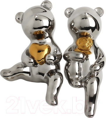 Набор статуэток Merry Bear Home Decor Влюбленные мишки серебро / 30001287