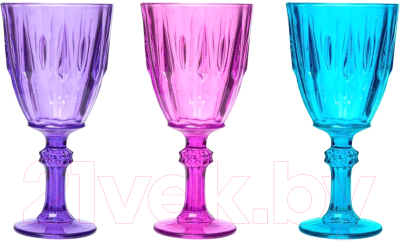 Набор бокалов Herevin Colored Paited Footed 131602-001 (3шт, фиолетовый/розовый/голубой)