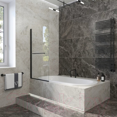 Стеклянная шторка для ванны Veconi 90x150 / PL79B-90-01-C4 (стекло прозрачное/черный)