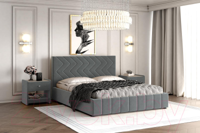 Двуспальная кровать Bravo Мебель Нельсон Стандарт Зигзаг 160x200 с металлокаркасом (светло-серый)