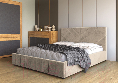 Двуспальная кровать Bravo Мебель Нельсон Стандарт Линия 160x200 с металлокаркасом (серо-бежевый)