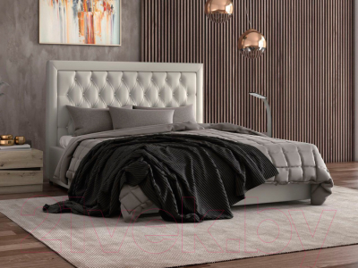 Двуспальная кровать Bravo Мебель Мартина Стандарт с ПМ 160x200 (Santorini-0402, белый, со стразами)