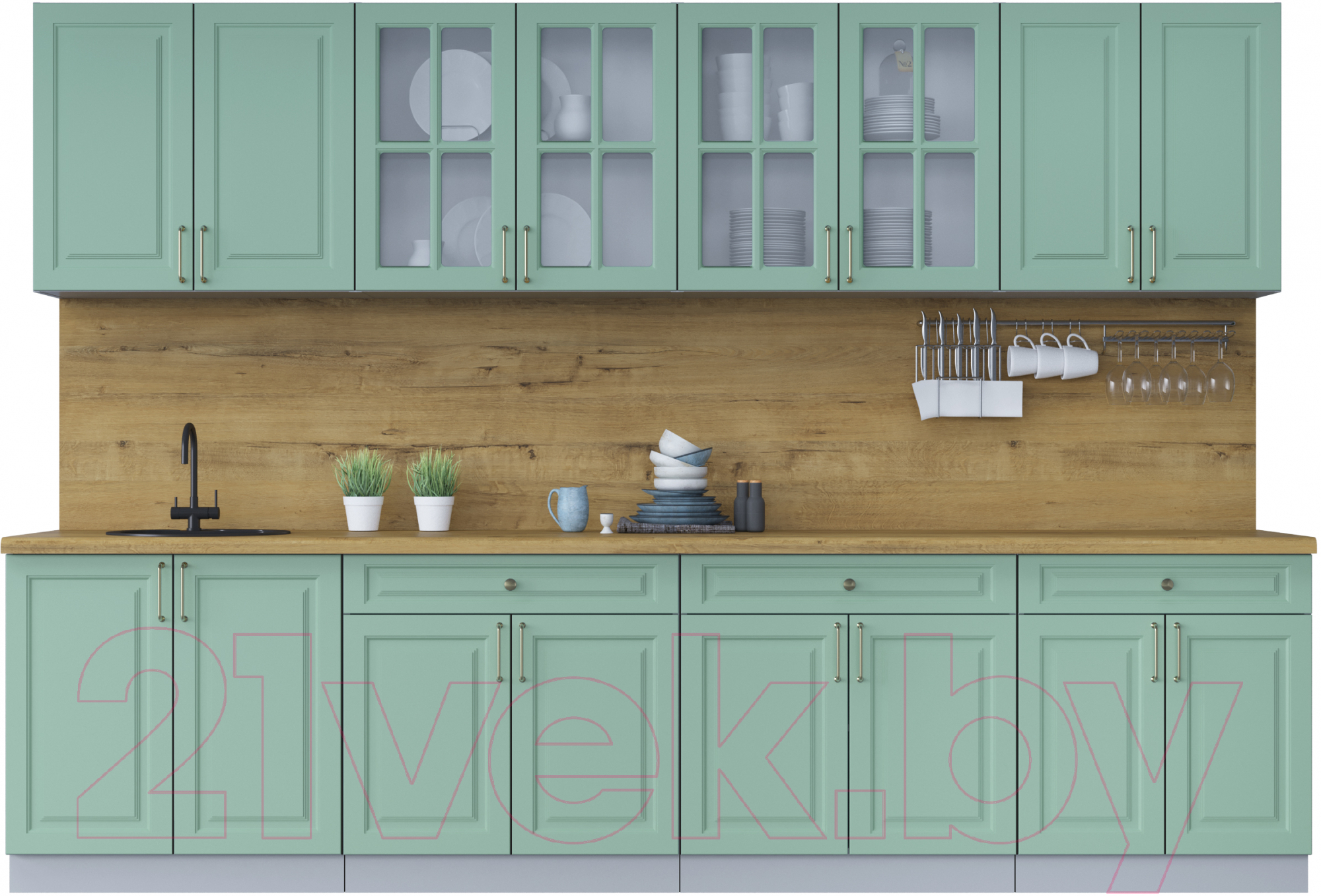 Кухонный гарнитур Interline Мила Шато 3.1А (мята/мята/дуб бунратти)