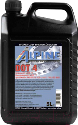 Тормозная жидкость ALPINE Brake Fluid DOT 4 / 0101104 (5л)