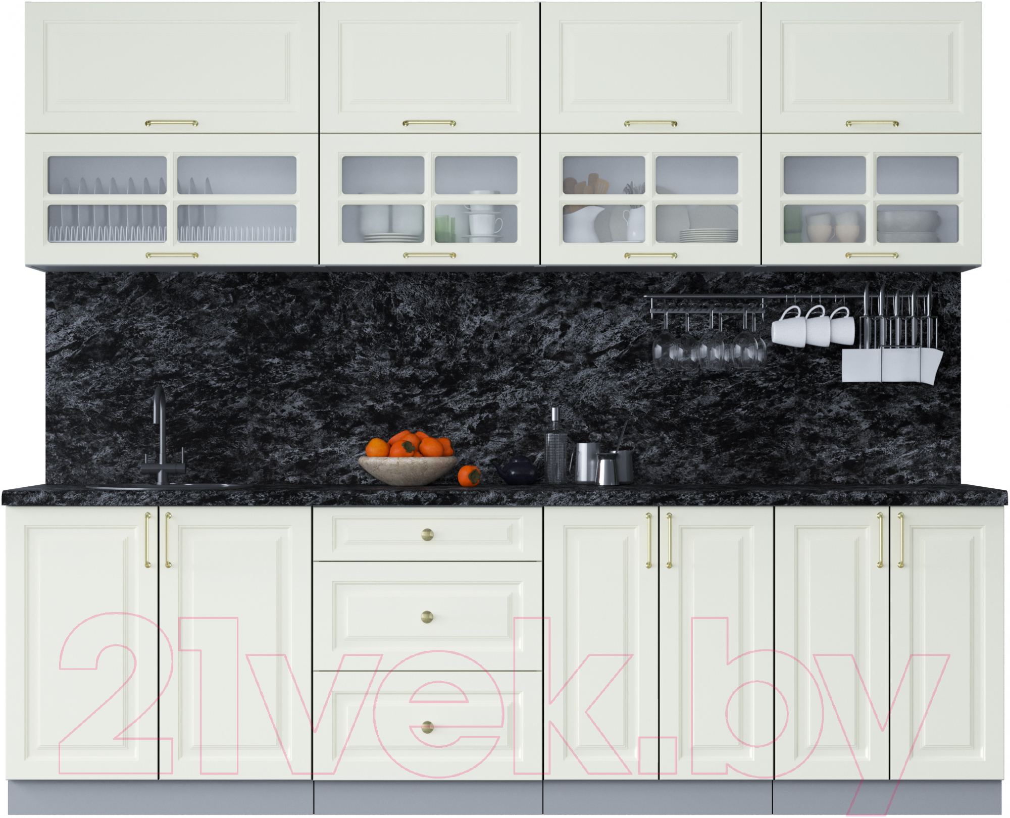 Кухонный гарнитур Interline Мила Шато 2.6Б (белый/белый/кастилло темный)