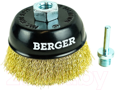 Щетка для электроинструмента BERGER Чашеобразная 100мм гайка М14 + хвостовик 6 мм / BG1741 (латунированная сталь 0.3 мм)