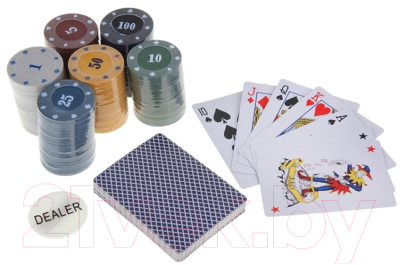 Набор для покера Sima-Land Карты 2 колоды, фишки 120шт / 637895