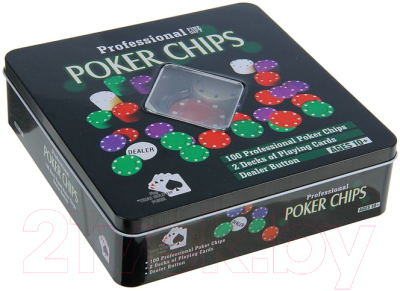 Набор для покера Sima-Land Карты 2 колоды, фишки 100шт / 411282