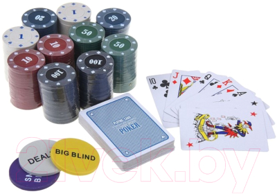 Набор для покера Sima-Land Карты 2 колоды, фишки 200шт / 452702