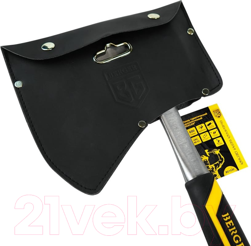 Топор BERGER Туристический цельнокованый 600г / BG1530 (с чехлом, 2-компонентная рукоятка) — фото 7