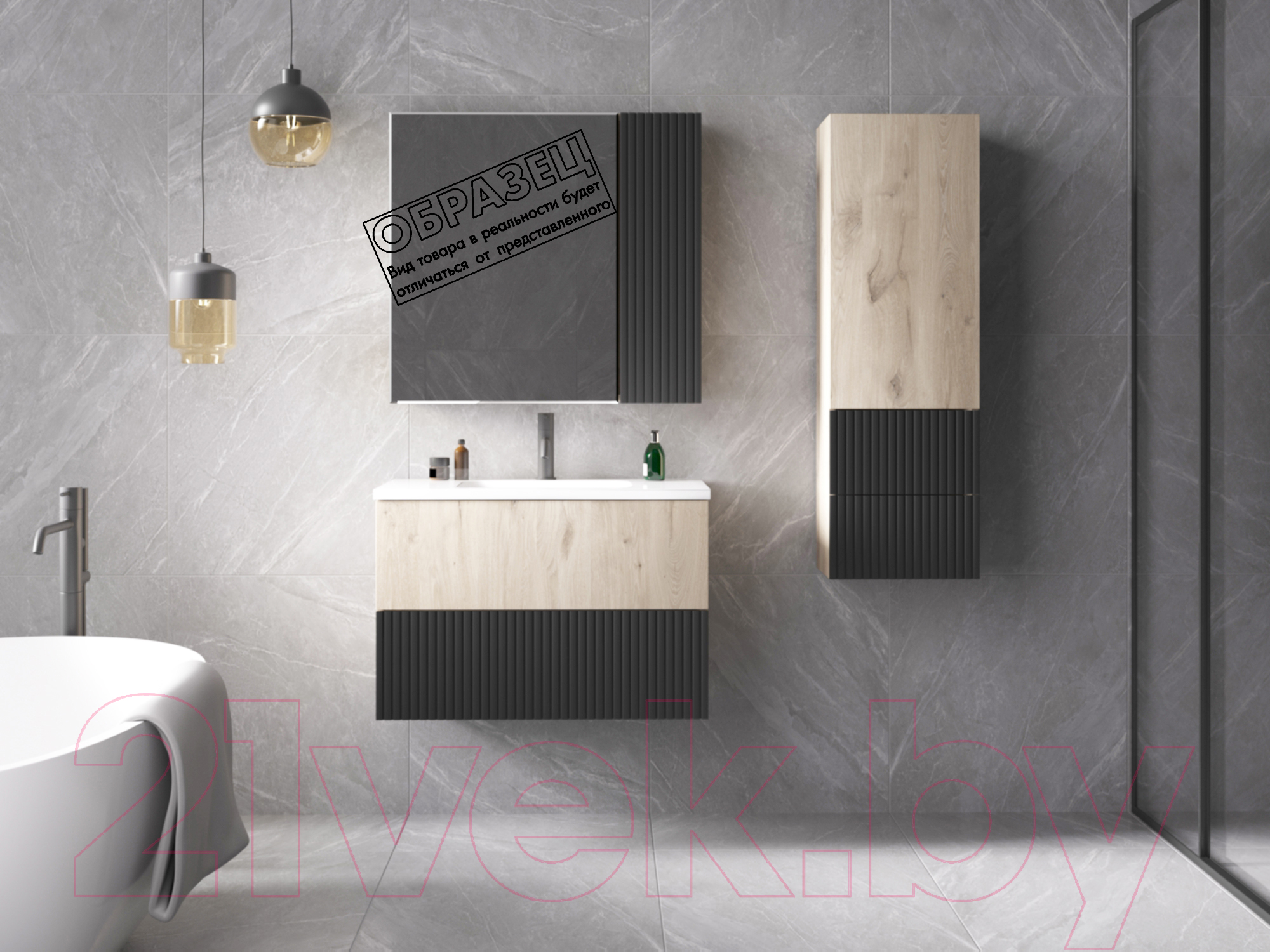 Шкаф с зеркалом для ванной Style Line Стокгольм МДФ 100 — фото 2