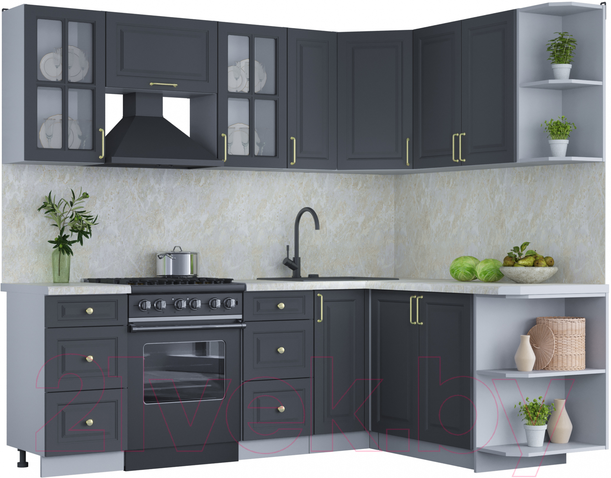 Кухонный гарнитур Interline Мила Шато 1.7x2.3 правая (пепел/пепел/опал светлый)