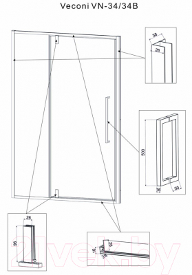 Душевая дверь Veconi 100x195 / VN34B-100-01-C7 (стекло прозрачное/черный)