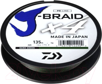 Леска плетеная Daiwa J-Braid Grand X4 0.19мм 135м / 12741-019 (темно-зеленый)
