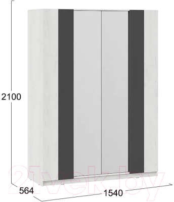 Шкаф ТриЯ Валери 4-х створчатый (дуб крафт белый/антрацит)