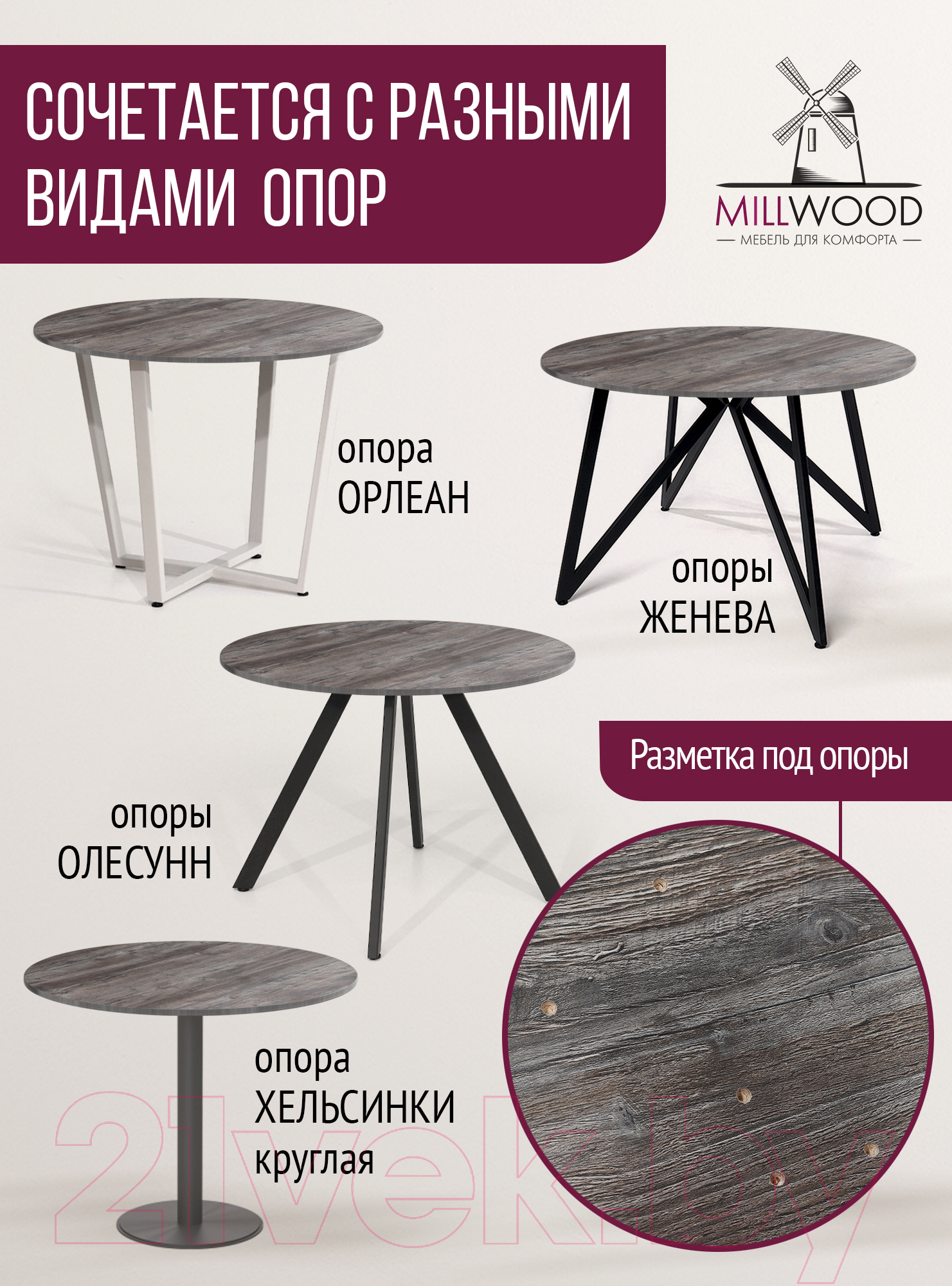 Столешница для стола Millwood D90x18