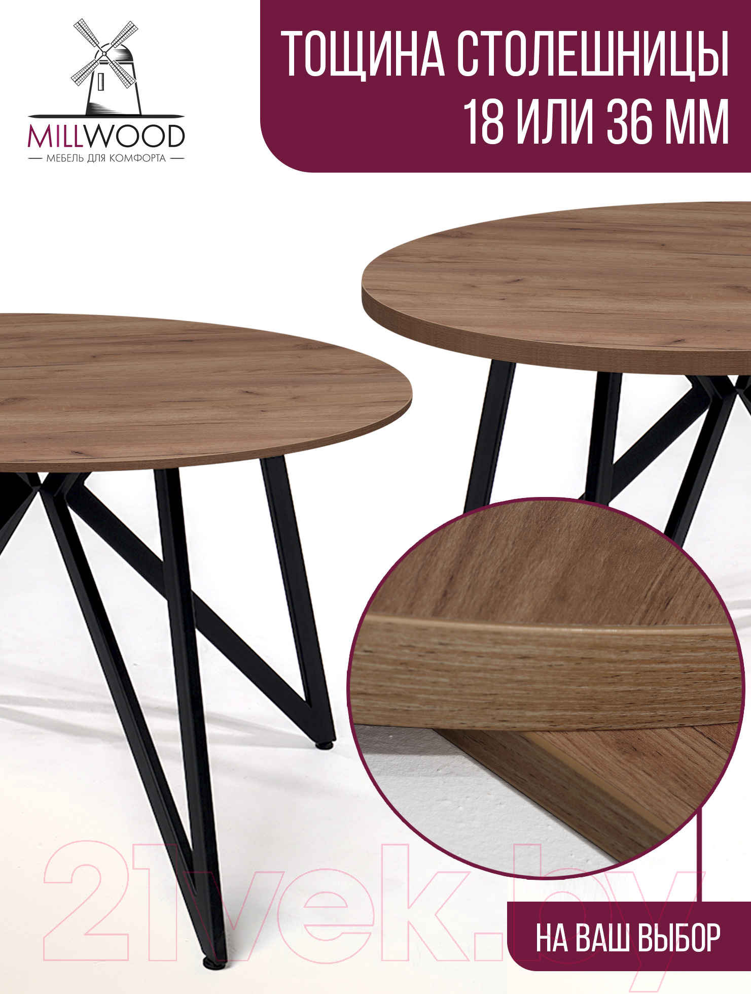 Столешница для стола Millwood D100x18