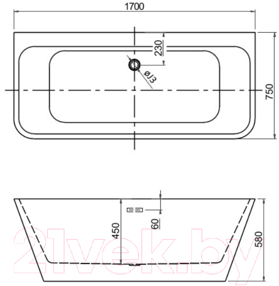 Ванна акриловая Aquatek Элегия 170x75 AQ-113775Wt