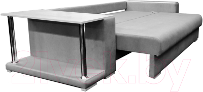 Диван Bobrovmebel Мегаполис раскладной стол слева (микровелюр симпл 30 светло-серый)