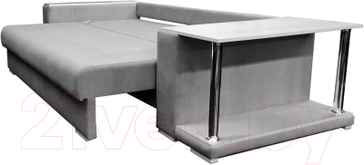 Диван Bobrovmebel Мегаполис раскладной стол справа (микровелюр симпл 30 светло-серый)