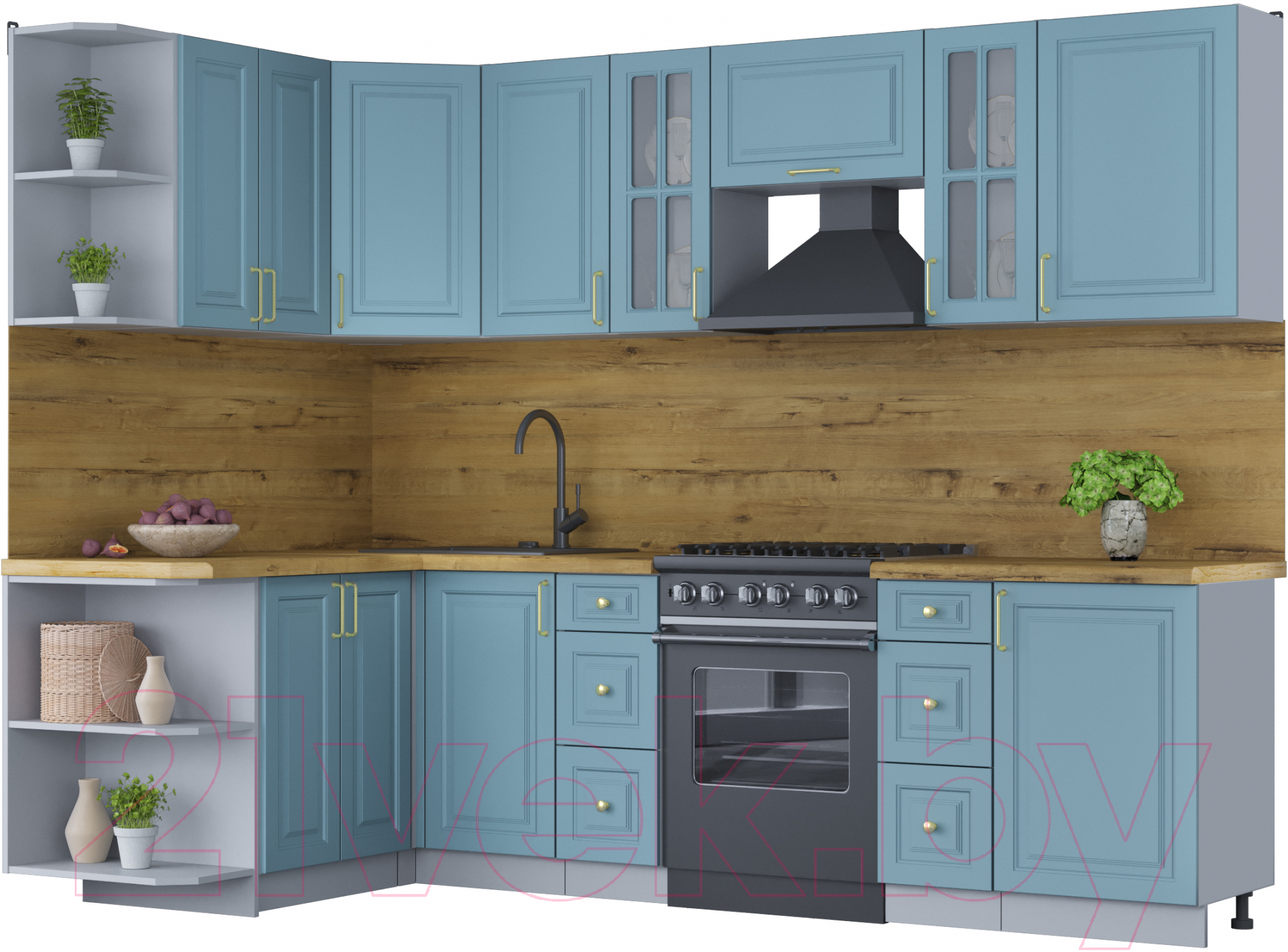 Кухонный гарнитур Interline Мила Шато 1.5x2.7 левая (океан/океан/дуб бунратти)