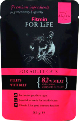 Влажный корм для кошек Fitmin Adult beef (24x85г)